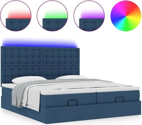 vidaXL Οθωμανικό κρεβάτι με στρώματα &amp; LEDs Μπλε 200x200cm ύφασμα