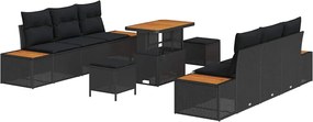 vidaXL Σετ Καναπέ Κήπου με μαξιλάρι 9 pcs Μαύρο Πολυ ράταν