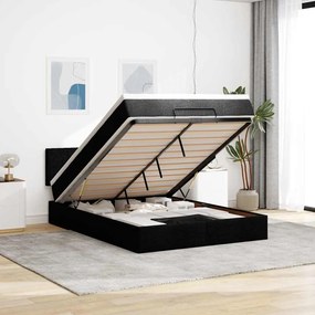 vidaXL Οθωμανικό κρεβάτι με στρώμα &amp; LEDs Μαύρο 140x200 cm Ύφασμα