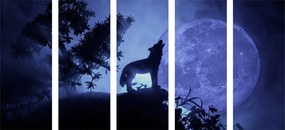 Εικόνα 5 μερών λύκος στην πανσέληνο - 100x50
