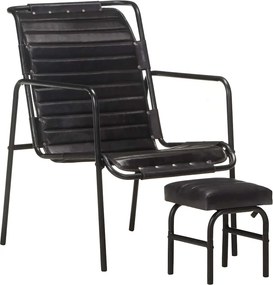 vidaXL Πολυθρόνα Relax Μαύρη από Γνήσιο Δέρμα Με Υποπόδιο