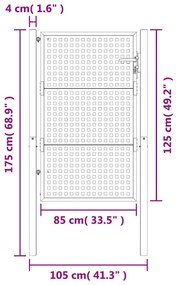 Πύλη Κήπου Ανθρακί 105 x 175 εκ. Ατσάλινη - Ανθρακί