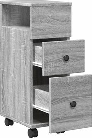 vidaXL Ντουλάπι Μπάνιου Στενό με Ροδάκια Γκρι Επεξεργασμένο Ξύλο