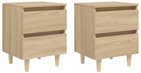 vidaXL Κομοδίνα 2 τεμ. Sonoma Δρυς 40x35x50εκ. Πόδια από Ξύλο Πεύκου