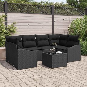 vidaXL Σετ Καναπέ με μαξιλάρι 7 pcs Μαύρο συνθετικό ρατάν
