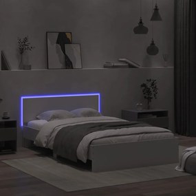 vidaXL Πλαίσιο Κρεβατιού με Κεφαλάρι / LED Λευκό 135 x 190 εκ.