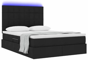vidaXL LED Κρεβάτι αποθήκευσης με στρώμα Μαύρο 140 x 190 cm Ύφασμα