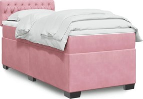 vidaXL Κρεβάτι Boxspring με Στρώμα Ροζ 80 x 200 εκ. Βελούδινο