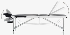 vidaXL Κρεβάτι Μασάζ Πτυσσόμενο 3 Θέσεων Μαύρο / Λευκό Αλουμινίου