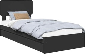 vidaXL Κρεβάτι Αποθήκης Μαύρο 90 x 190 cm Επεξεργασμένο Ξύλο