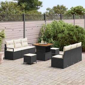 vidaXL Σετ Καναπέ Κήπου με μαξιλάρι 9 pcs Μαύρο Πολυ ράταν