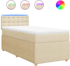 vidaXL Κρεβάτι Boxspring με Στρώμα Κρεμ 90x190 εκ.Υφασμάτινο