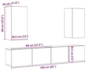 4 τεμαχίων ντουλάπι τηλεόρασης που τοποθετείται τοίχο από - Καφέ