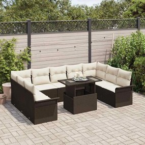 vidaXL Σετ Καναπέ Κήπου με μαξιλάρι 10 pcs Καφέ Πολυ ράταν