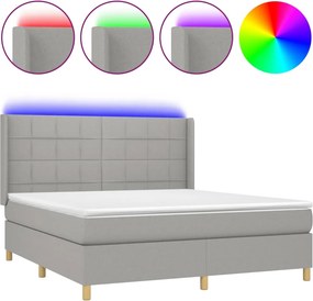 vidaXL Κρεβάτι Boxspring με Στρώμα &amp; LED Αν.Γκρι 160x200εκ. Υφασμάτινο