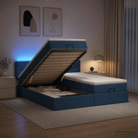 vidaXL Κρεβάτι Ottoman με Στρώμα και LED Μπλε 180 x 200 cm Ύφασμα