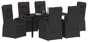vidaXL Set με 7 κομμάτια για Δείπνο Κήπου  με Μαξιλάρια - Μαύρη Πολυ Ράτα