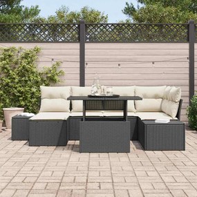 vidaXL Σετ Καναπέ Κήπου με μαξιλάρι 7 pcs Μαύρο και κρεμ
