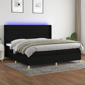 vidaXL Κρεβάτι Boxspring με Στρώμα &amp; LED Μαύρο 200x200 εκ. Υφασμάτινο