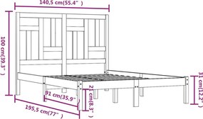 vidaXL Πλαίσιο Κρεβατιού 135 x 190 εκ. από Μασίφ Ξύλο Double