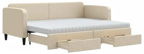 vidaXL Καναπές Κρεβάτι Συρόμενος Κρεμ 80x200 εκ Υφασμάτινος &amp; Συρτάρια