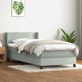 Box Spring κρεβάτι με στρώμα ανοιχτό γκρι 80x220 cm Βελούδινο - Γκρι