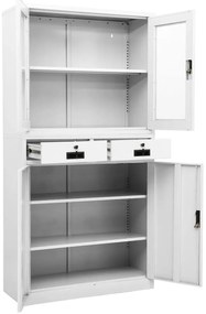 vidaXL Ντουλάπα Γραφείου Λευκή 90 x 40 x 180 εκ Ατσάλι / Ψημένο Γυαλί