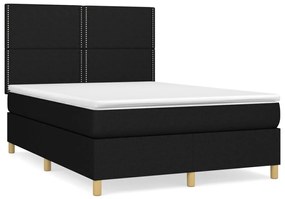 vidaXL Κρεβάτι Boxspring με Στρώμα Μαύρο 140x200 εκ. Υφασμάτινο