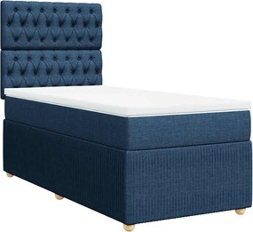 vidaXL Κρεβάτι Boxspring με Στρώμα Μπλε 90x190 εκ.Υφασμάτινο