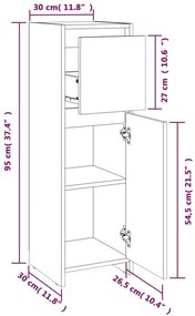 Ντουλάπι Μπάνιου Καπνιστή Δρυς 30x30x95 εκ. Επεξεργασμένο Ξύλο - Καφέ