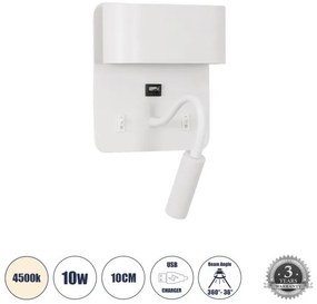 Απλίκα Φωτιστικό Τοίχου Ξενοδοχείου LED 10W 1100lm IBIS Globostar-61368-Λευκό 61368