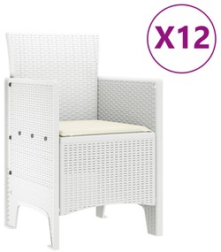 vidaXL Σετ Τραπεζαρίας Κήπου 13 Τεμαχίων με Μαξιλάρια Λευκό Πολυ Ράταν