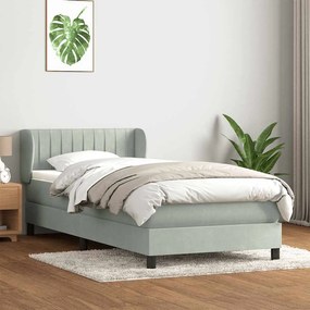 vidaXL Κρεβάτι Boxspring με Στρώμα Ανοιχτό Γκρι 100x210 εκ. Βελούδινο