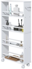 HOMCOM Πολυλειτουργικό ράφι με ροδάκια, στενό σχεδιασμό, 4 ράφια, 45x15x91 cm, Λευκό