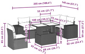 Καναπές Σετ 7 Τεμαχίων Μαύρο Συνθετικό Ρατάν με Μαξιλάρια - Μαύρο