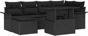 vidaXL Σετ Καναπέ Κήπου με μαξιλάρι 7 pcs Μαύρο Πολυ ράταν