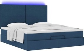 vidaXL Οθωμανικό κρεβάτι με στρώμα &amp; LEDs Μπλε 180x200cm ύφασμα