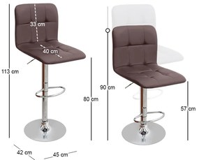 Σκαμπό μπαρ Carmelo Megapap με ρυθμιζόμενο ύψος PU καφέ - βάση χρωμίου 45x42x90/113εκ.