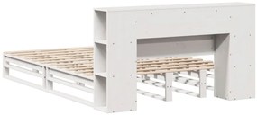 Κρεβάτι Βιβλιοθήκη Χωρίς Στρώμα Λευκό 135x190 εκ Μασίφ Πεύκο - Λευκό