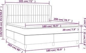 vidaXL Κρεβάτι Boxspring με Στρώμα Σκούρο Γκρι 180x200 εκ Υφασμάτιν