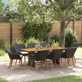 vidaXL Σέτ φαγητού για κήπο 9 pcs Μαύρο και καφέ συνθετικό ρατάν