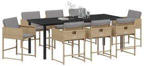 vidaXL 9 Τεμαχίων Σετ Φαγητού Κήπου με Μαξιλάρια Μπεζ Πολυ Ρατάν
