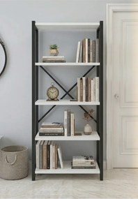 Stewehome Διακοσμητική μεταλλική βιβλιοθήκη με 5 ράφια Λευκό 60x30x150 cm