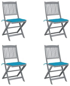 vidaXL Καρέκλες Εξωτ. Χώρου Πτυσ. 4 τεμ Μασίφ Ξύλο Ακακίας &amp; Μαξιλάρια