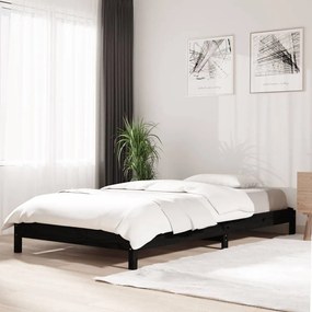 Κρεβάτι Στοιβαζόμενο Μαύρο 90x200 εκ. από Μασίφ Ξύλο Πεύκου - Μαύρο