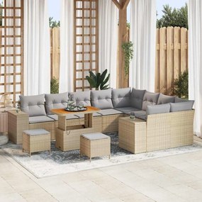 vidaXL Σετ Καναπέ Κήπου Ρυθμιζόμενο ύψος 12 pcs Μπεζ συνθετικό ρατάν