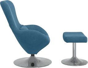 vidaXL Αυγό Καρέκλα με Σκαμνί with Footstool Μπλε Βελούδο