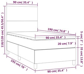 vidaXL Κρεβάτι Boxspring με Στρώμα Σκούρο Καφέ 90x190 εκ. Υφασμάτινο