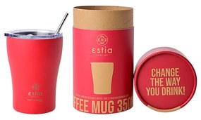 Θερμός-Κούπα Ανοξείδωτη Με Καλαμάκι Scarlet Red Save The Aegean Estia 350ml-7x7x13εκ. 01-16845