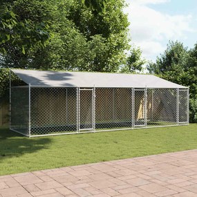 vidaXL Κλουβί Σκύλου με Οροφή και Πόρτες Γκρι 6x2x2 μ. Γαλβ. Χάλυβας